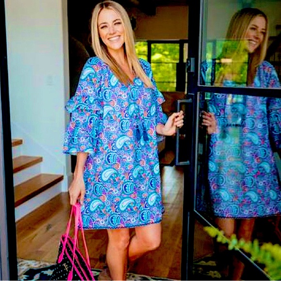 Simply Southern Dresses & Skirts - Simply Southern Blue Paisley Bell Sleeve Dress